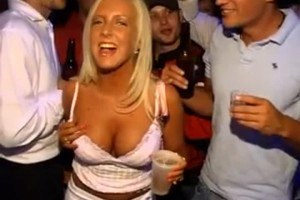 Busty blonde babe exposing