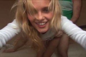 Blonde chick in action