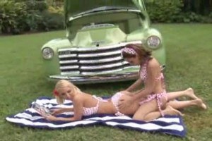 Two hot lesbians outdoors