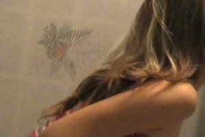 Perky brunette Emily pleasures herself