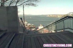 Blonde and brunette eat pussy outside