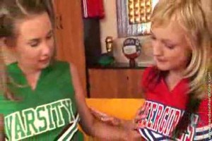 Two blonde schoolgirls in threesome