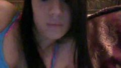 Cute brunette girl masturbates on her webcam