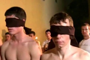 Blindfolded dudes taunted to suck gays cock during initiation