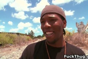 Black twink sucking white dick in public