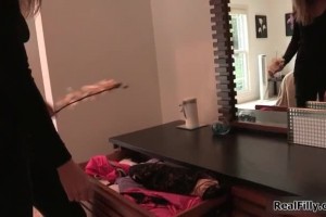 Cute teen goes horny by finding girlfriends wet panties