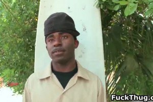 Horny black thug pleasing a white cock in public