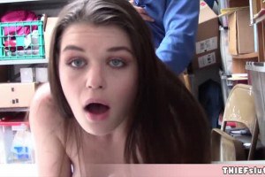 Cute brunette thief Anastasia Rose offers her pussy to the cop