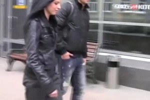 Babe gets her tits out for cash