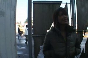 Gorgeous real amateur Japanese babe flashes her huge tits