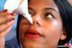 Kinky young ebony gets her nostrils filled with cum.