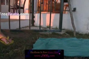 Hot brunette teen toying her butthole outdoors 