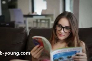 Hot brunette teen with glasses rubbing on her snatch so passionately