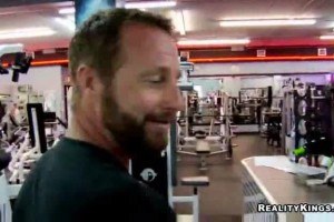 Tempestuous blonde riding a big  fat cock at the gym