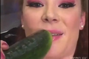 Horny Audrey Hollander takes corn and cucumber in her ass