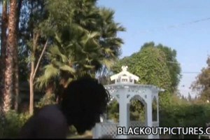 Hot ebony slut buffing knob and getting pounded outdoors