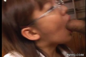 Chubby Japanese teen in stockings sucks dick like a pro