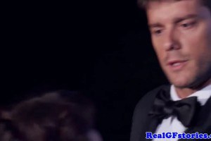 Sensual brunette housewife sucks and fucks outdoors