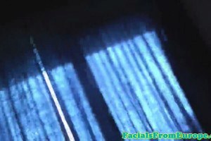 Brunette stunner in stockings takes facial