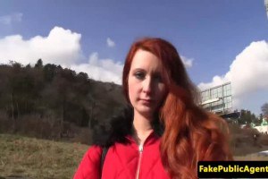Cute redhead fucked in public