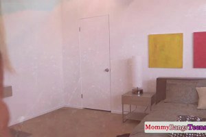 Lucky teen fucking both milf and his girlfriend