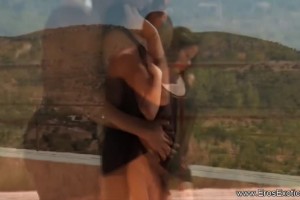 Horny ebony couple having fun outdoors