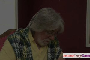 Busty MILF and hot teen doggystyled in taboo trio