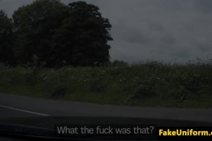 Busty ebony officer spitroasted in outdoor threeway