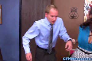 Busty CFNM cougars fuck voyeur in office threesome