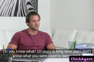 Curvy female agent mouth jizzed by inexperienced newbie 