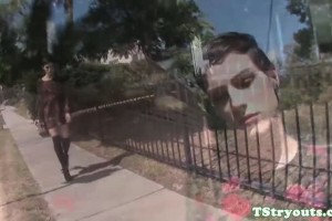 Skinny shemale jerks off during casting 