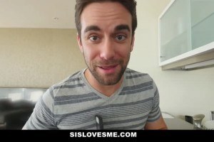 Light haired step sister banged and spunked by stepbrother and his friend 