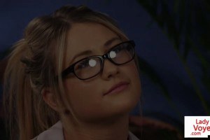 Posh voyeurs instruct sex slave in clothed female naked male jerkoff session