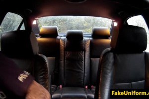 British prostitute rides and sucks fake cop on the backseat 