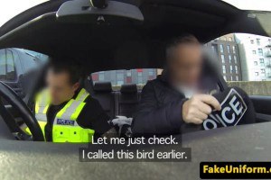 Policemen pussyfuck noisy hotel guest in three way