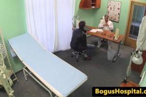 Hunk pussyfucks nurse to give a spunk sample