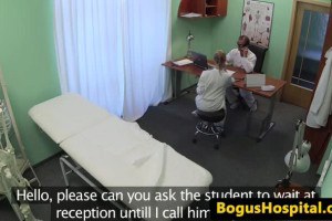 Two horny doctors fuck busty patient in the office 