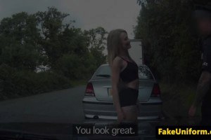 Petite uk tramp nailed in car by costumed cop