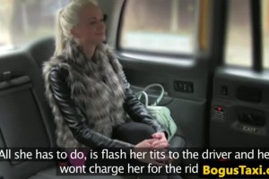 Incredibly busty blonde passenger flashes her tits and fucks the driver 