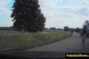 Ebony officer joins sergeant for outdoor 3way with prostitute  