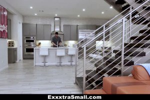 Petite blonde in catsuit takes a big cock