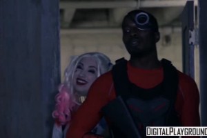 Aria Alexander in Harley Quinn outfit gets fucked by a big black cock