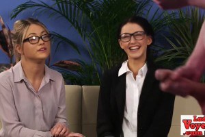 Sexy femdom gals with spex watch jerkoff