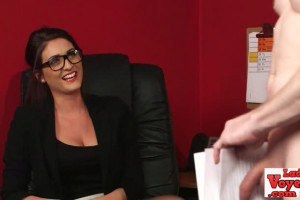 Spex babe watches femdom loser wank