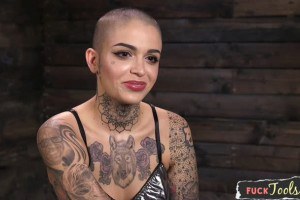 Masturbating beauty fucked by sex machine