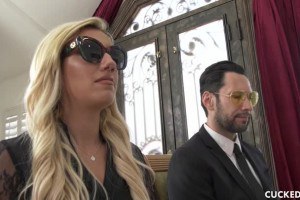 Grieving Blonde Sophia Grace Fucks Stiff Dick Next to Cuckolded Husband