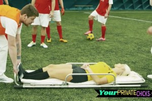 Hot blonde soccer girl Blanche Bradburry gets fucked in both holes by the team physician