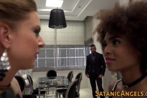 Milf licks ebony babes pussy and gets banged