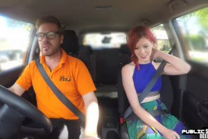 Redhead brit publicly rides driving instructor