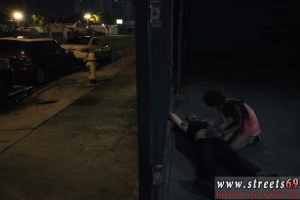 Hot teen with glasses rides cock on the street